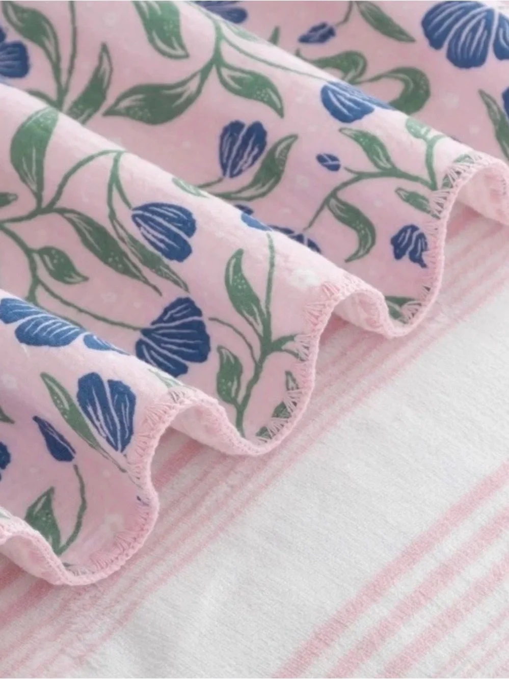 Berkshire Pink Floral Cotton Gauze Throw with Plush Reverse
